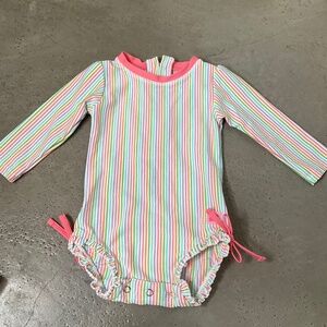 RuffleButts Rainbow Stripe Onepiece Swimsuit